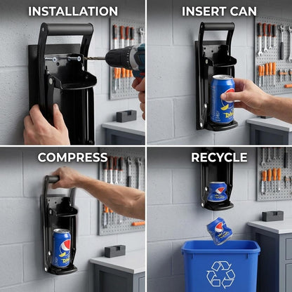 2 in 1 Wall Mounted Can Crusher & Bottle Opener Heavy Duty Metal Can Crusher with Soft Grip Handle Recycling Tool for Soda & Drink Cans Black & Blue