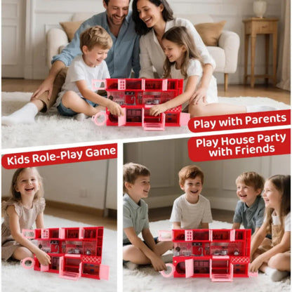 Mini Kitchen Set for Kids 4-in-1 Doll Kitchen House Toy with Cooking Accessories Pretend Play Cooker Multi-Function Portable Kitchen Playset for Children