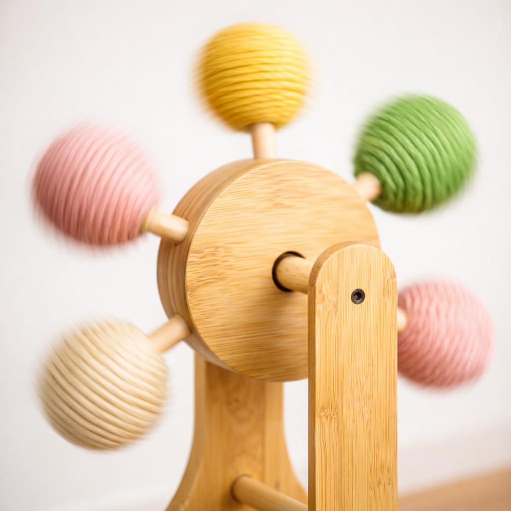 Rotating Ball Cat Scratcher with Sisal Board Wooden Interactive Cat Scratching Post &Toy Natural Bamboo Scratcher for Indoor Cats, Kittens & Small Pets
