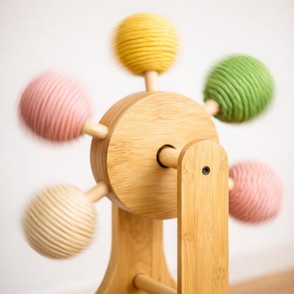 Rotating Ball Cat Scratcher with Sisal Board Wooden Interactive Cat Scratching Post &Toy Natural Bamboo Scratcher for Indoor Cats, Kittens & Small Pets