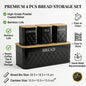 4 Piece Bread Storage & Canister Set Powder Coated Metal Bread Bin with Bamboo Lid Kitchen Containers for Home Organisation