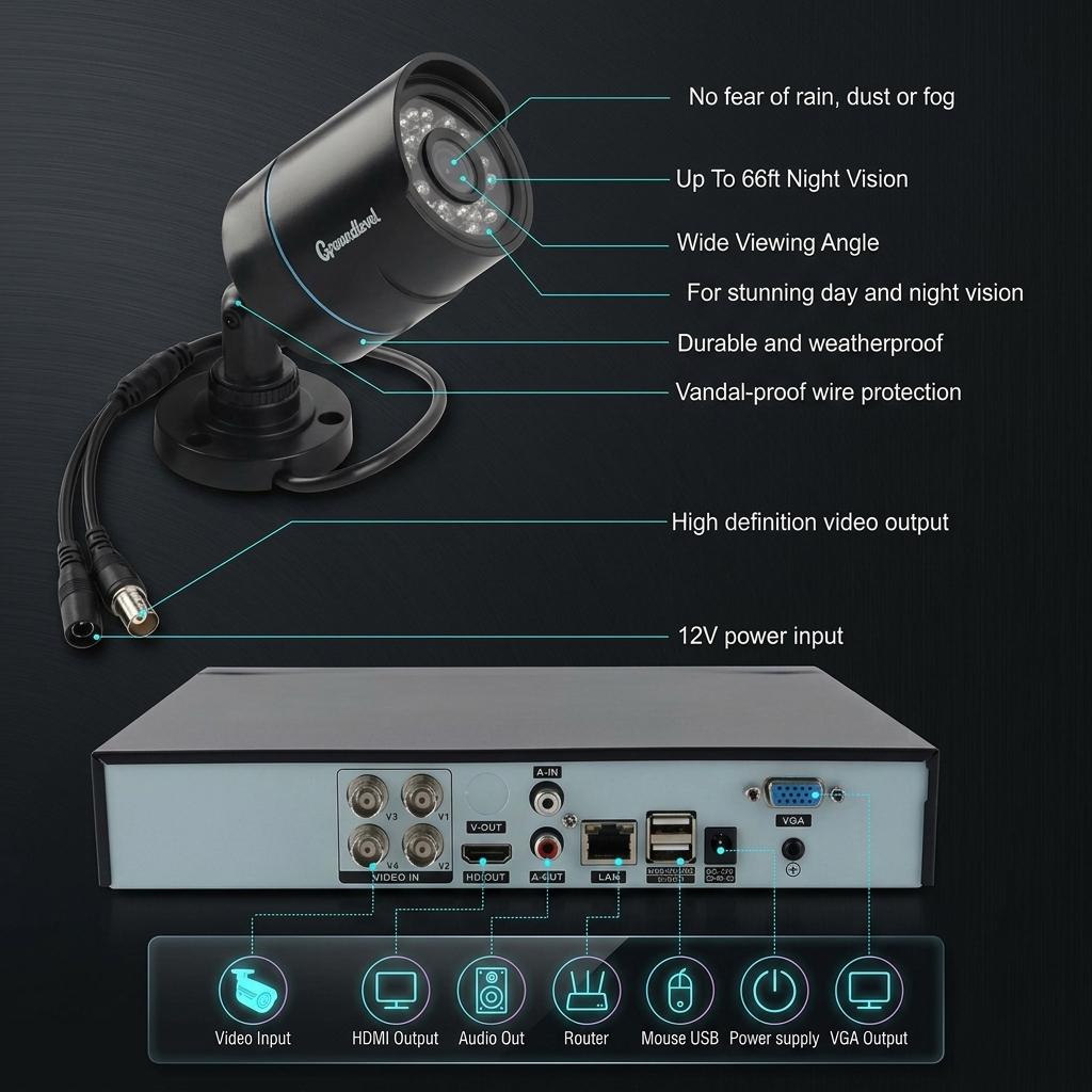 4 Camera Home CCTV System Full HD 1080P DVR Kit Outdoor Night Vision Remote Monitoring UK