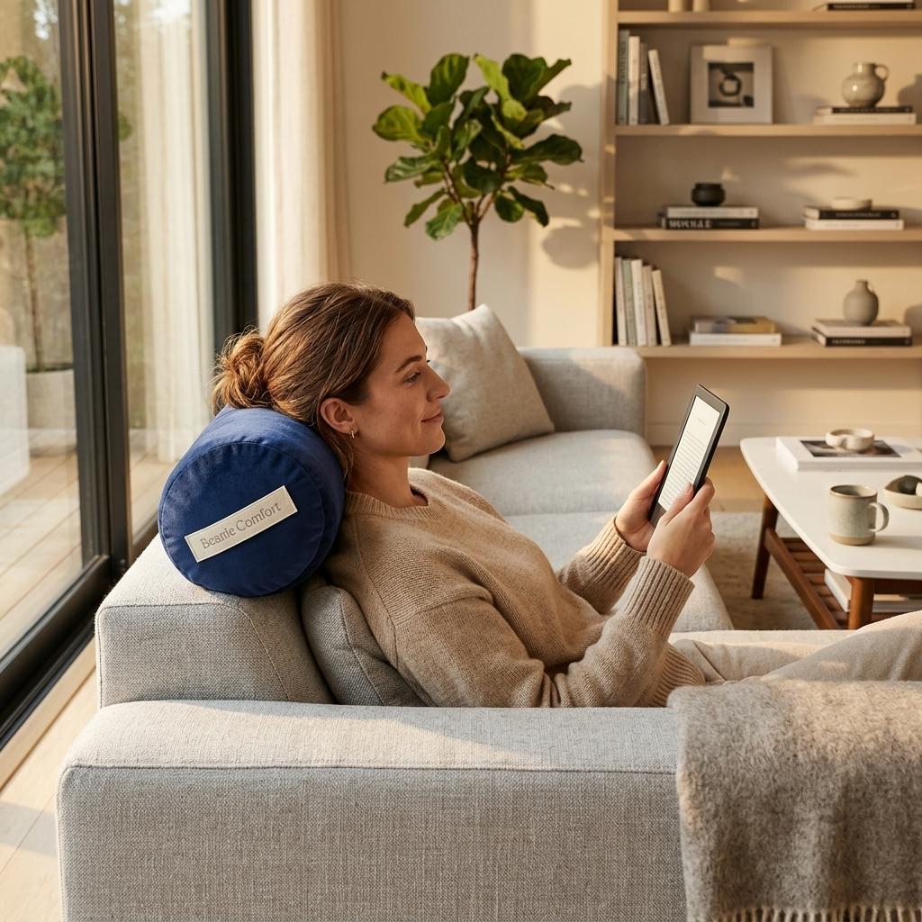 Beanie Comfort Pillow Soft Mini Cushion with Carry Bag Travel Cushion for Home, Office & Car Compact Cylinder Pillow