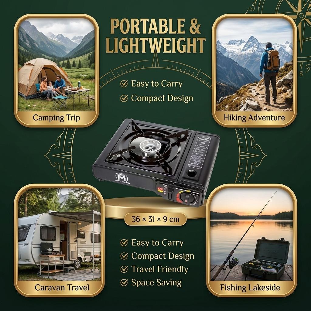 Portable Camping Gas Stove with Automatic Piezo Ignition Lightweight Butane Gas Cooker Outdoor Camping Stove with Carry Case for Hiking BBQ Fishing Picnic Travel 36 × 31 × 9 cm