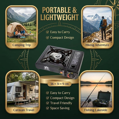 Portable Camping Gas Stove with Automatic Piezo Ignition Lightweight Butane Gas Cooker Outdoor Camping Stove with Carry Case for Hiking BBQ Fishing Picnic Travel 36 × 31 × 9 cm