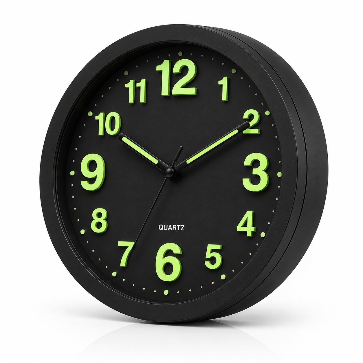 Glow in the Dark Wall Clock 30cm Luminous Numbers & Hands Silent Bedroom Clock Stylish Home Décor AA Battery UK