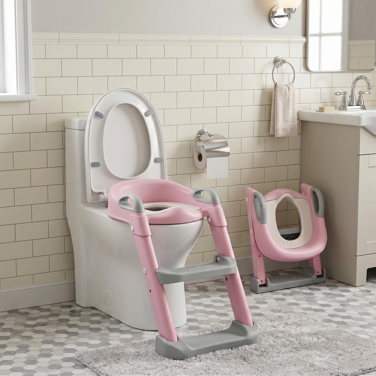 Toddler Potty Training Seat with Adjustable Ladder Steps Non-Slip Kids Toilet Training Seat Safe BPA-Free Toilet Trainer for Boys & Girls