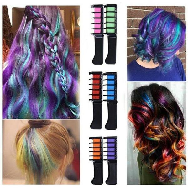 6 Pack Temporary Hair Colour Chalk Combs Washable Hair Dye Comb Set for Kids & Adults DIY Hair Colour for Parties Festivals & Cosplay