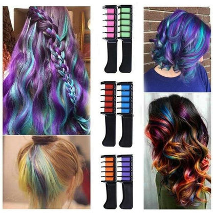 6 Pack Temporary Hair Colour Chalk Combs Washable Hair Dye Comb Set for Kids & Adults DIY Hair Colour for Parties Festivals & Cosplay