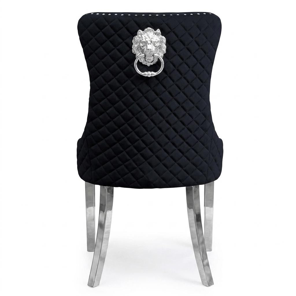 Velvet Dining Chair with Chrome Effect Door Knocker High Back Padded Seat Metal Legs Upholstered Dining Room Chair Single