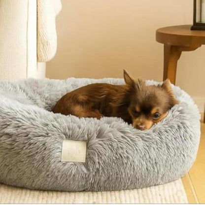 Round Plush Pet Bed with Non-Slip Base – Washable Calming Style Dog & Cat Bed (60cm / 70cm / 90cm)