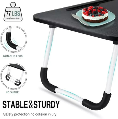 Foldable Laptop Table for Bed & Sofa Portable Desk with Cup Holder Phone/Tablet Slot Book Storage Study Work Reading Writing Breakfast Tray