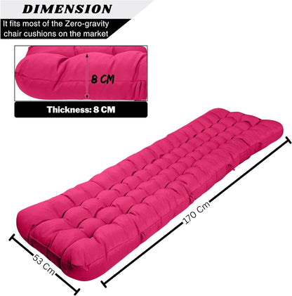 Extra Thick 8Cm Full Length Zero Gravity Chair Only Cushion Soft Padded Seat with Ties Quilted & Breathable Fabric for Recliners Patio Chairs Garden Loungers (170 x 53 x 8 cm)