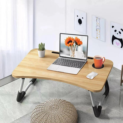 Foldable Laptop Table for Bed & Sofa Portable Desk with Cup Holder Phone/Tablet Slot Book Storage Study Work Reading Writing Breakfast Tray