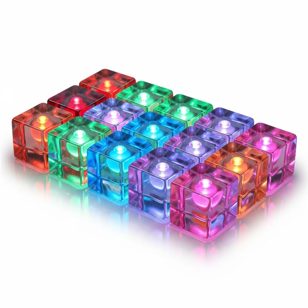 Ice Cube 12 Led ice cube Waterproof Reusable Water Activated Ice Cube DIY Toy for Party Wedding Bars Decor, Christmas Gift