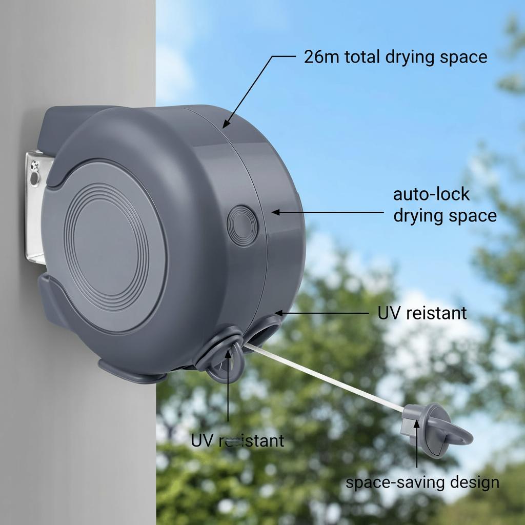 26m Dual Retractable Washing Line - Heavy Duty Wall-Mounted Clothes Dryer Line for Indoor & Outdoor Use - Laundry Adjustable
