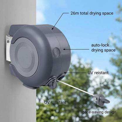 26m Dual Retractable Washing Line - Heavy Duty Wall-Mounted Clothes Dryer Line for Indoor & Outdoor Use - Laundry Adjustable