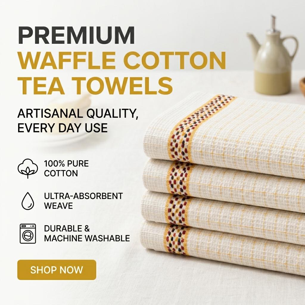 Cotton Waffle Weave Tea Towels Set of 4 Soft Absorbent Kitchen Towels for Drying Dishes and Cleaning