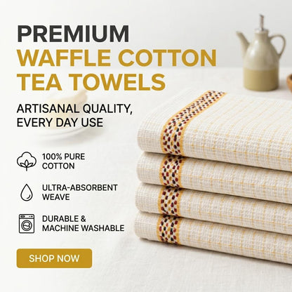 Cotton Waffle Weave Tea Towels Set of 4 Soft Absorbent Kitchen Towels for Drying Dishes and Cleaning
