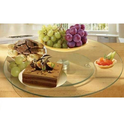 Tempered Glass Lazy Susan 360° Rotating Turntable Serving Tray Kitchen Dining Table Organiser & Cake Decorating Rotating Stand