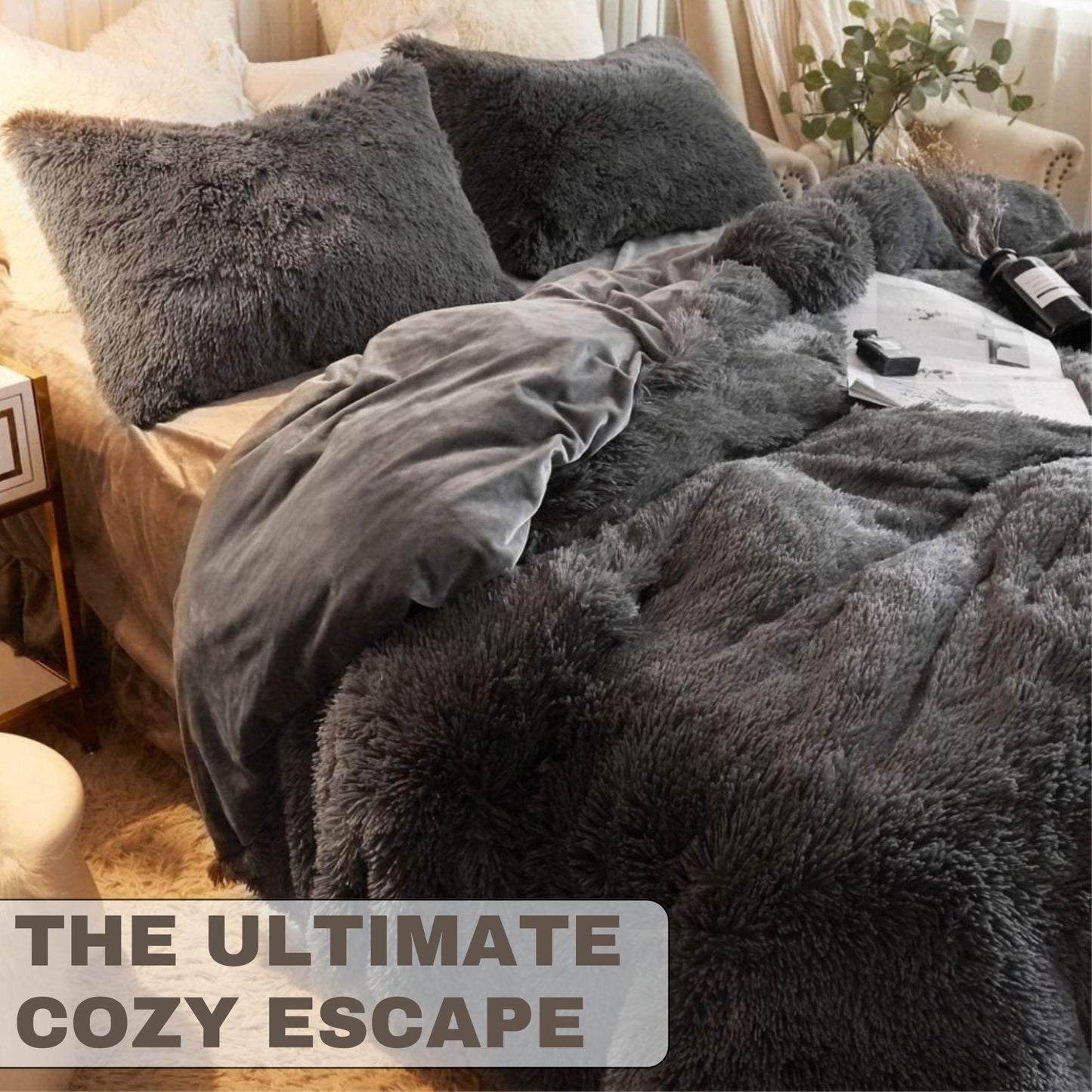 Luxury Hug & Snug Duvet Cover Set Ultre Soft Cozy and Snuggle Quilt Cover Bedding set Single Double King size Available in Charcoal this bedding set is perfect for cooler nights and year round use