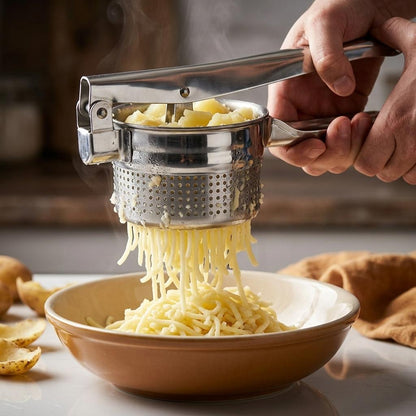 Stainless Steel Potato Ricer & Masher with Non-Slip Handle, Heavy Duty Handheld Potato Press for Smooth Mashed Potatoes, Vegetable Ricer for Home Kitchen Cooking