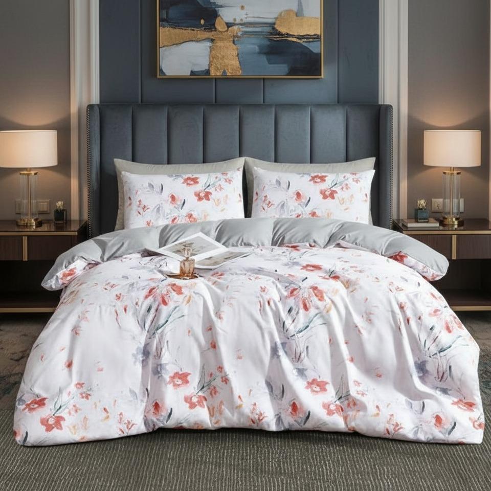 Floral Duvet Cover Set 3 Piece Double & King Size Soft Microfiber Bedding Set with 2 Pillowcases Floral Bed Linen Quilt Cover UK