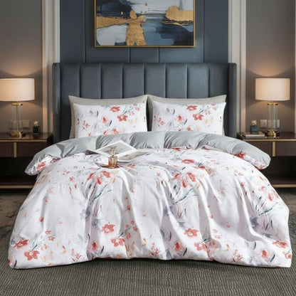 Floral Duvet Cover Set 3 Piece Double & King Size Soft Microfiber Bedding Set with 2 Pillowcases Floral Bed Linen Quilt Cover UK