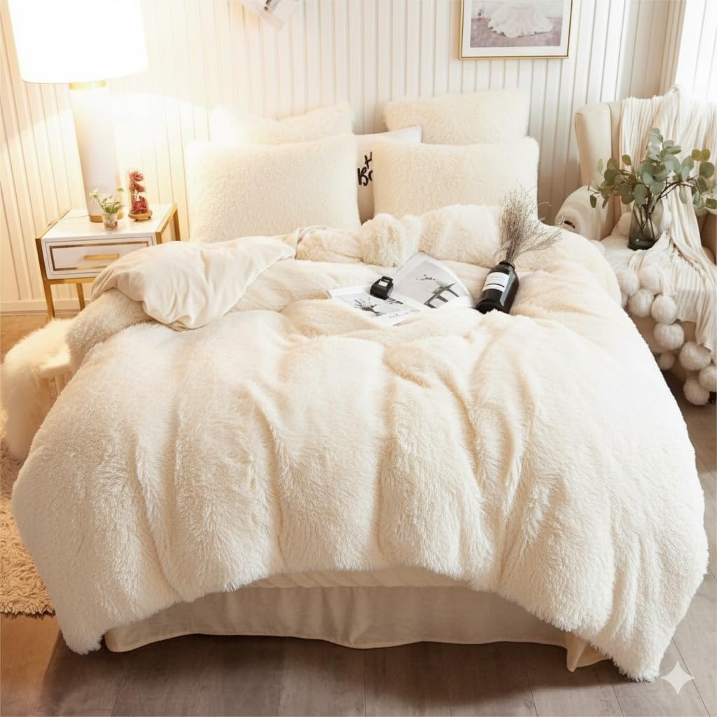 Snuggle Cuddle Hugg Snug Duvet Cover Set Super Soft Fluffy Fur Quilt Sets Warm Thermal Cosy Winter Bedding Set Luxury Faux Fur Shaggy Duvet Cover Bed Set