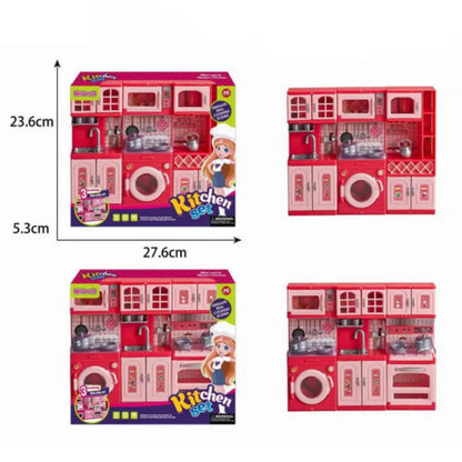 Mini Kitchen Set for Kids 4-in-1 Doll Kitchen House Toy with Cooking Accessories Pretend Play Cooker Multi-Function Portable Kitchen Playset for Children