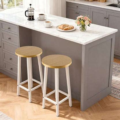 Solid Wood Bar Stools Set of 2 – Stylish Modern Breakfast Bar Seating with Durable Metal Legs, Space-Saving Kitchen Island Stools (3 Color Options)