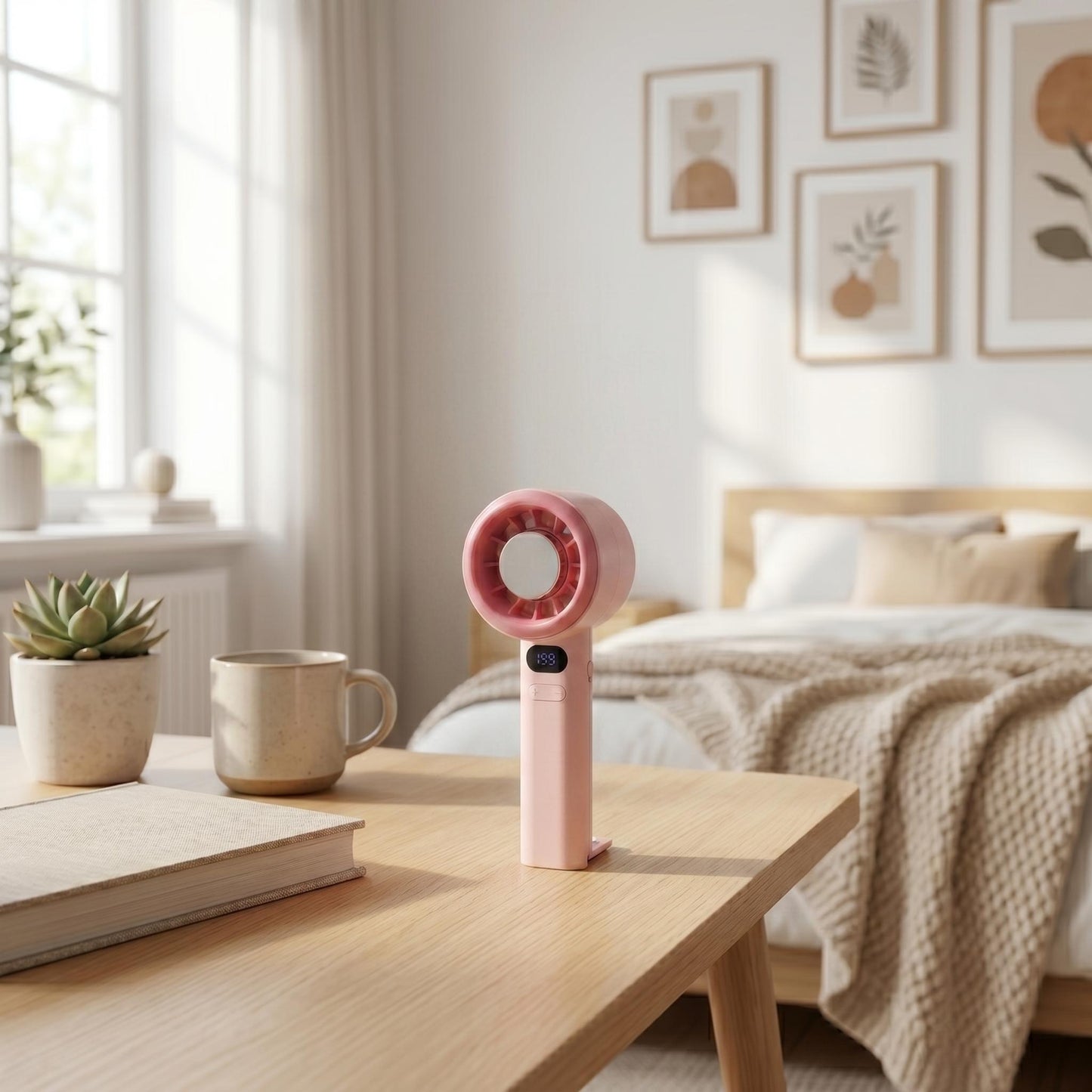 Portable Handheld Fan with Digital Display – Rechargeable Mini Cooling Fan, Adjustable Speed Personal Fan for Travel, Office & Outdoor Use