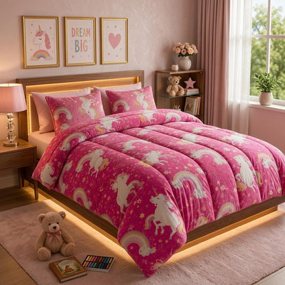 Reversible Coverless Duvet Set 10.5 Tog Soft Quilted Bedding Set with Pillowcases Unicorn Gamer Print Single Double