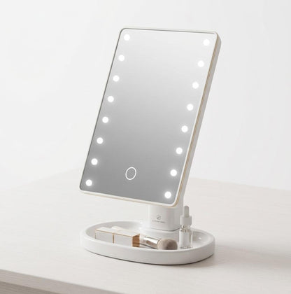 16 LED Lighted Makeup Mirror with Touch Control Portable Vanity Cosmetic Mirror with Adjustable Brightness Magnifying Mirror & Stand Tray