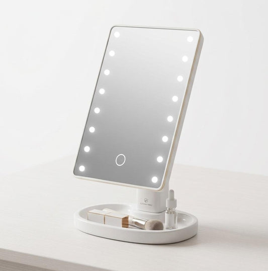 16 LED Lighted Makeup Mirror with Touch Control Portable Vanity Cosmetic Mirror with Adjustable Brightness Magnifying Mirror & Stand Tray