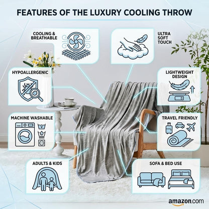 Cooling Fleece Throw Blanket for Adults & Kids Soft Lightweight Sofa & Bed Blanket Hypoallergenic Thermal Travel Blanket 130x170cm, 150x200cm, 200x220cm
