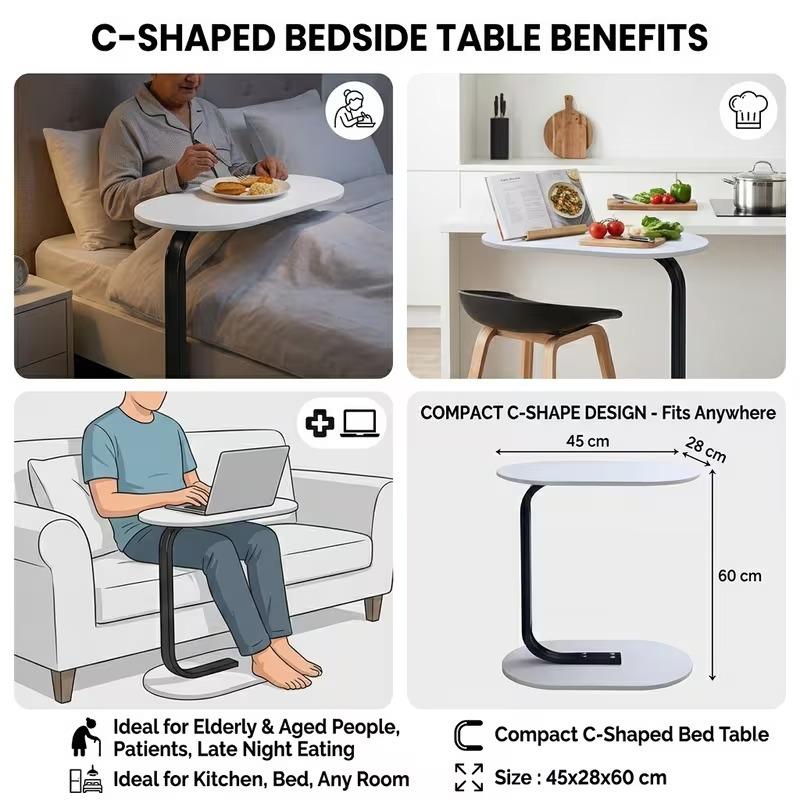 C-Shaped Sofa Side End Table Compact Coffee & Laptop Table for Living Room or Bedroom Sturdy, Space-Saving & Easy to Assemble