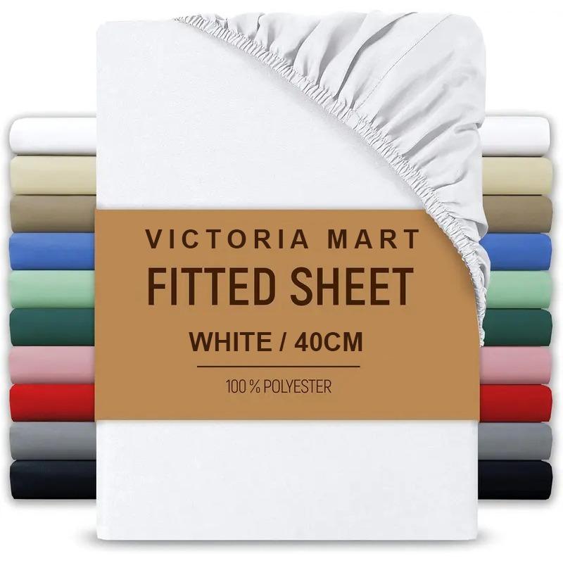 Extra Deep Fitted Bed Sheet 40cm Soft Plain Mattress Cover with Elastic Fit Easy Care Bedding for Daily Use