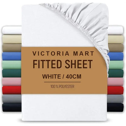Extra Deep Fitted Bed Sheet 40cm Soft Plain Mattress Cover with Elastic Fit Easy Care Bedding for Daily Use