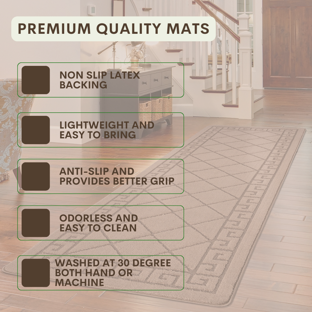 Non-Slip Geometric Gel Mat Greek Style Hallway Rug Runner Kitchen Floor Mat Size