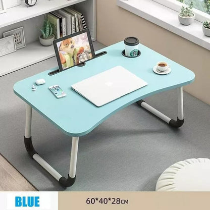 Foldable Laptop Table for Bed & Sofa Portable Desk with Cup Holder Phone/Tablet Slot Book Storage Study Work Reading Writing Breakfast Tray