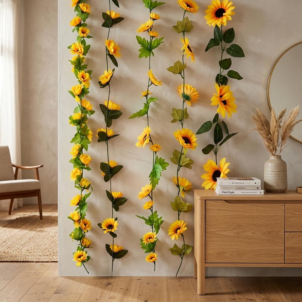 10PCS Artificial Sunflower Hanging Garland 2M Decorative Vine for Home, Wedding, Party & Garden Décor