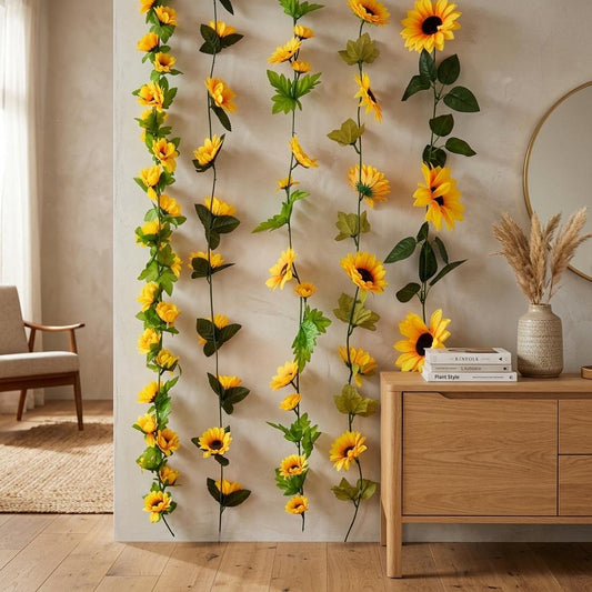 10PCS Artificial Sunflower Hanging Garland 2M Decorative Vine for Home, Wedding, Party & Garden Décor