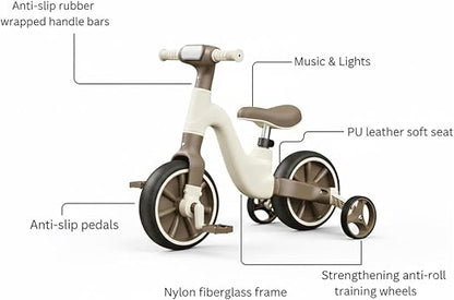 2 in 1 Toddler Balance Bike with Removable Basket  Adjustable 4 Wheel Training Bike for 1 Year Old Boys & Girls, Chainless First Ride On Bike for 12 24 Months