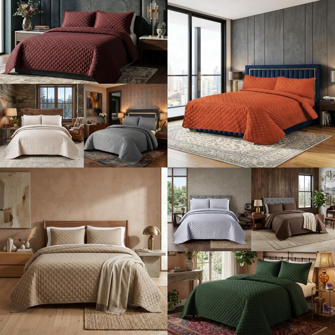 Luxury Quilted Bedspread Set Double Size 3 Piece Embossed Coverlet with Pillowcases Soft All Season Bed Cover 220x250cm