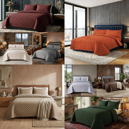 Luxury Quilted Bedspread Set Double Size 3 Piece Embossed Coverlet with Pillowcases Soft All Season Bed Cover 220x250cm