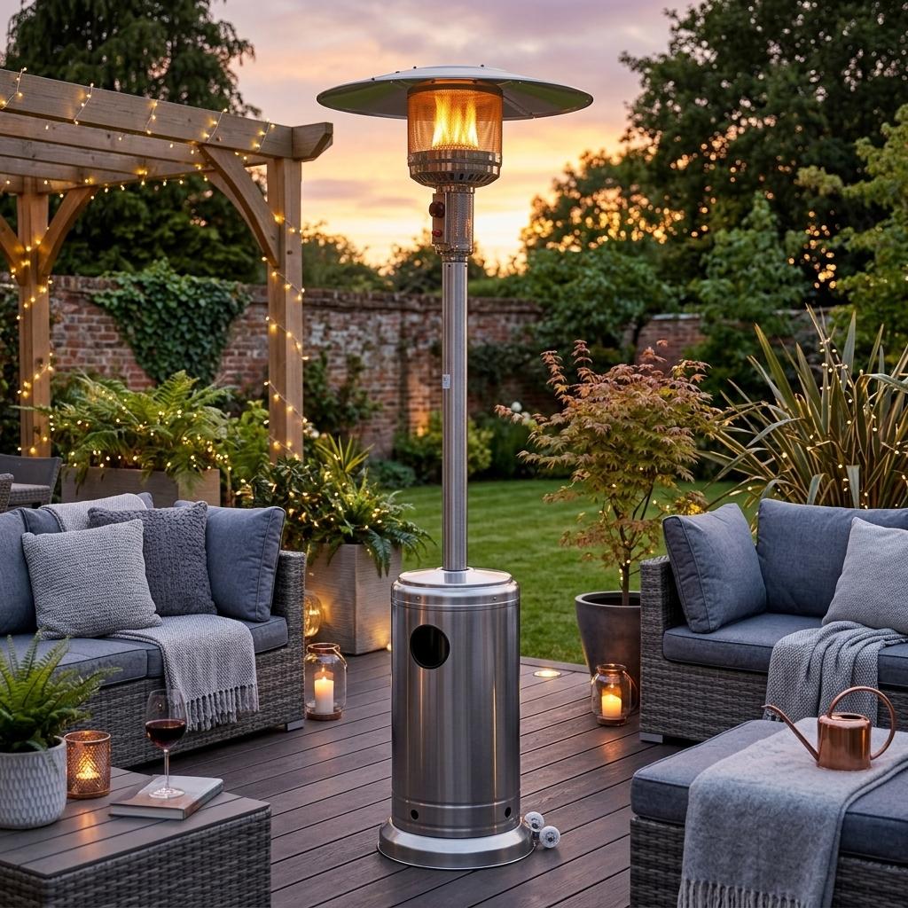 Freestanding Patio Gas Heater Modern Outdoor Garden Heater with Adjustable Heat Output, Easy Push Ignition & Weather-Resistant Finish Suitable for Patios, Terraces, Decking & Courtyards