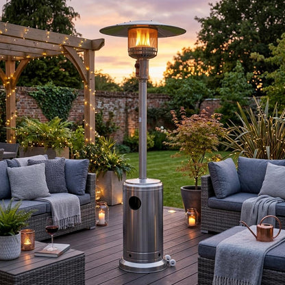 Freestanding Patio Gas Heater Modern Outdoor Garden Heater with Adjustable Heat Output, Easy Push Ignition & Weather-Resistant Finish Suitable for Patios, Terraces, Decking & Courtyards