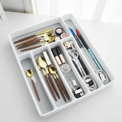 6 Compartment Drawer Organiser Tray – Non-Slip Cutlery & Utensil Storage Box for Kitchen or Office