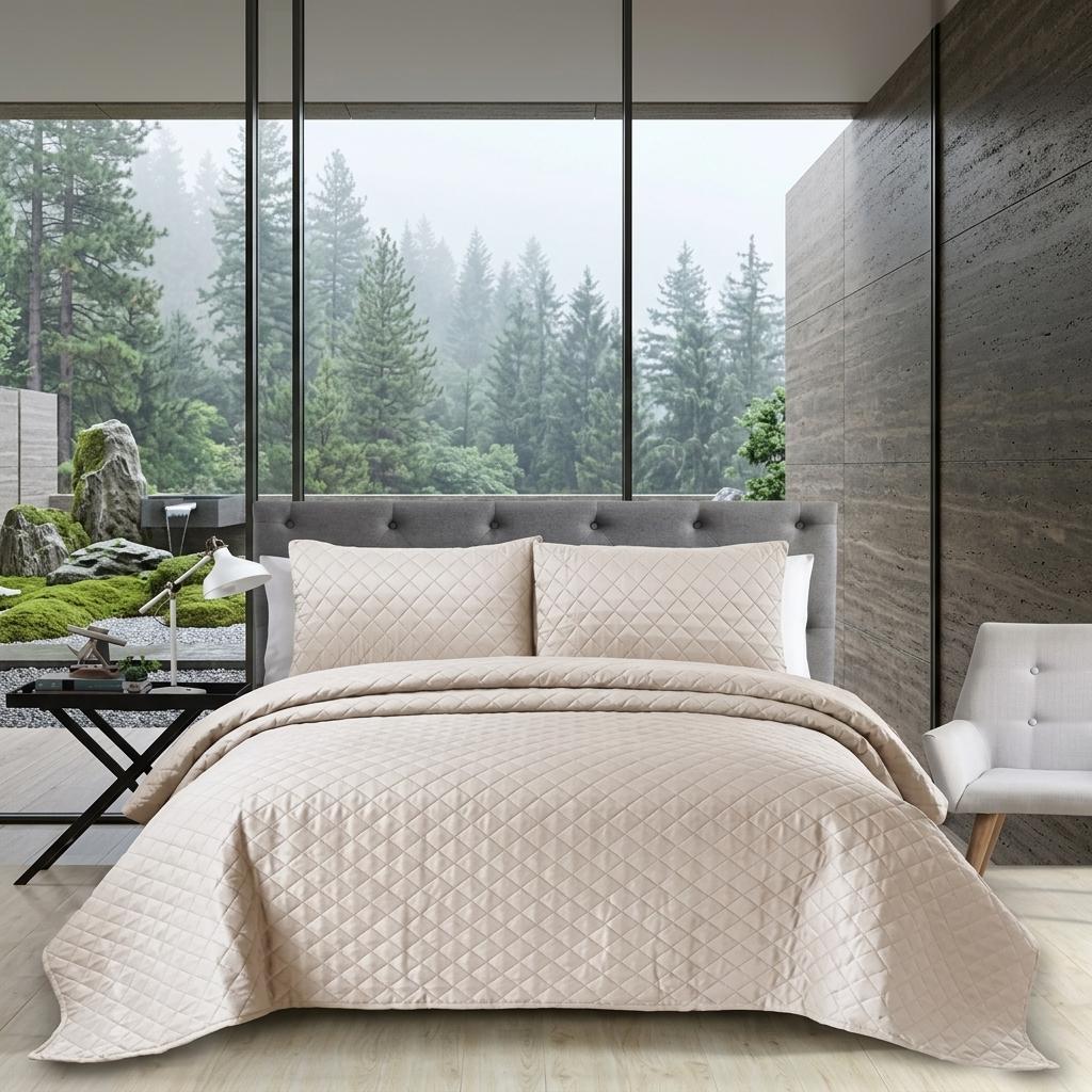 Luxury Quilted Bedspread Set Double Size 3 Piece Embossed Coverlet with Pillowcases Soft All Season Bed Cover 220x250cm